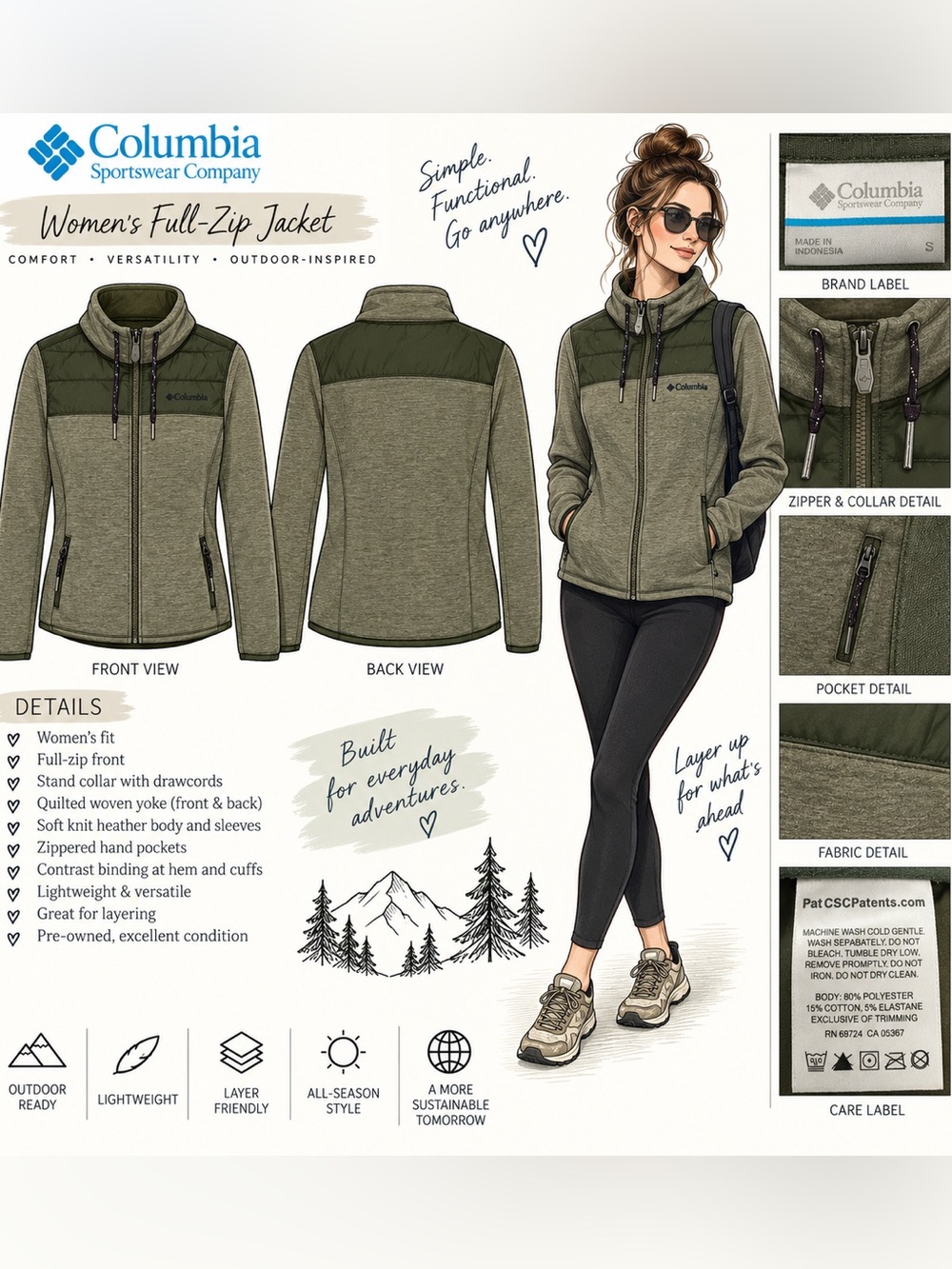 Columbia Women’s Full‑Zip Utility Jacket — Olive Green